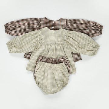 Baby Plaid Puff Sleeve Top & Shorts Set