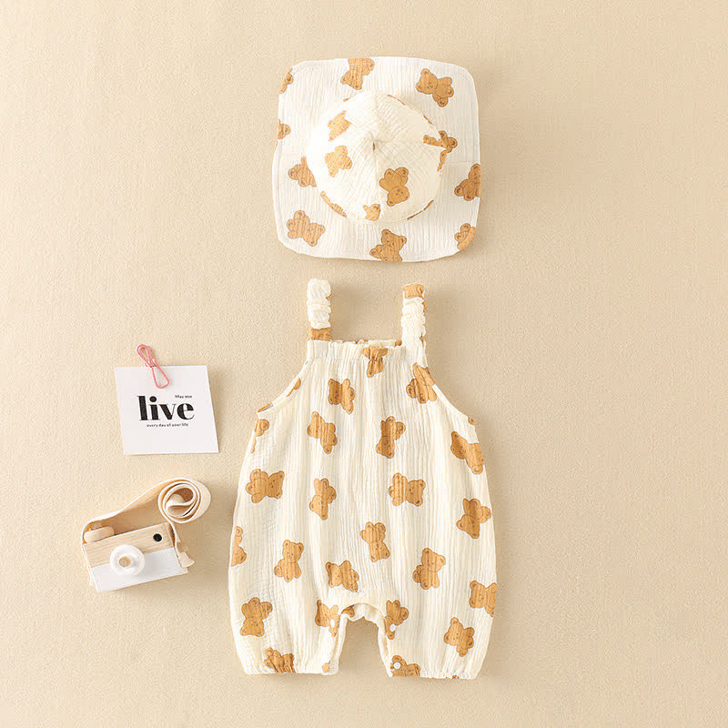 Baby Apricot Bear Strap Romper with Hat