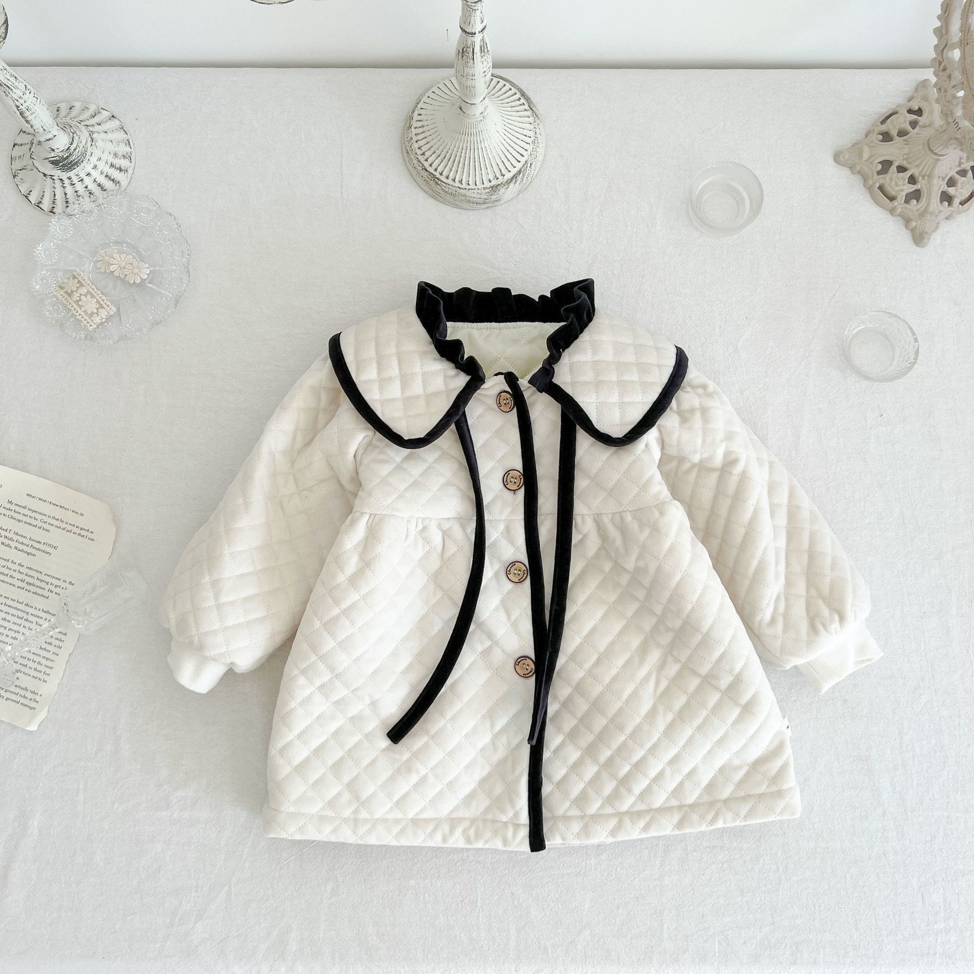 Baby Girl Quilted Lapels Button Coat