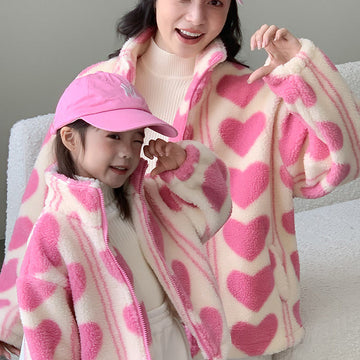 Mommy and Me Pink Heart Fleece Coat