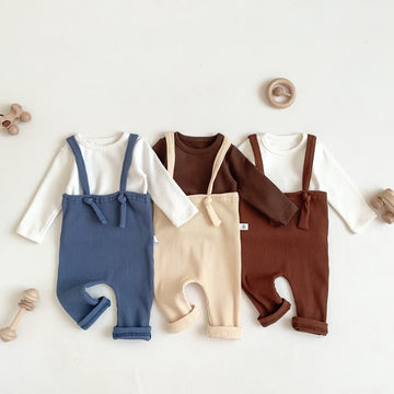 Baby Unisex Solid Color Suspender Pants