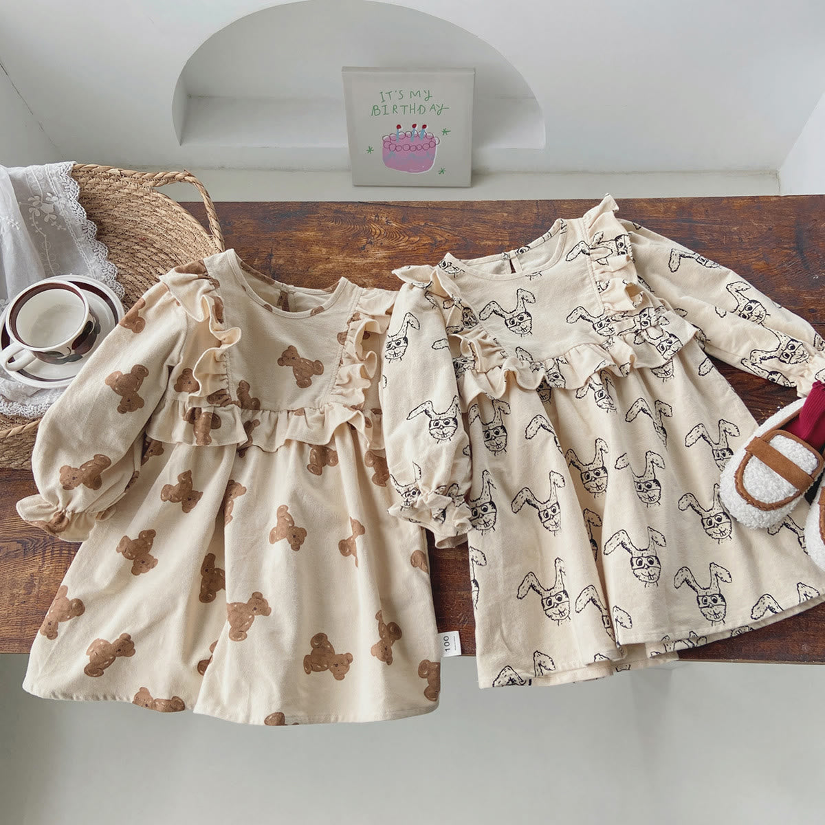 Toddler Girl Animal Printed Stringy Selvedge Dress