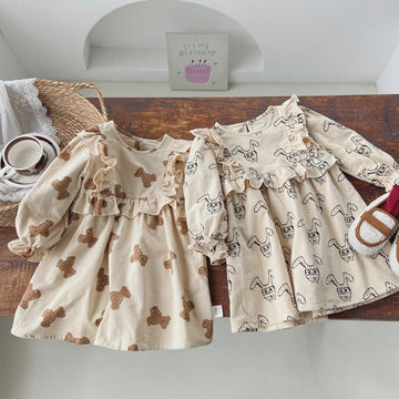 Toddler Girl Animal Printed Stringy Selvedge Dress