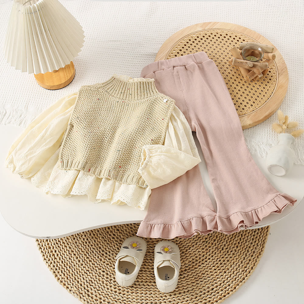 Toddler Girl Lace Knitted Sweet 3 Pieces Set