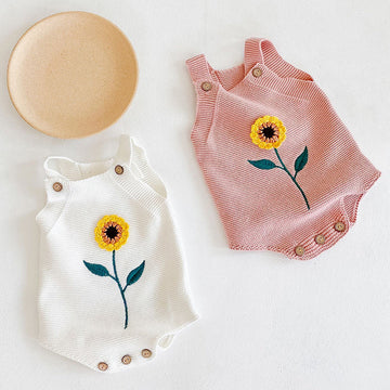 Sunflower Embroidered Knitted Overalls