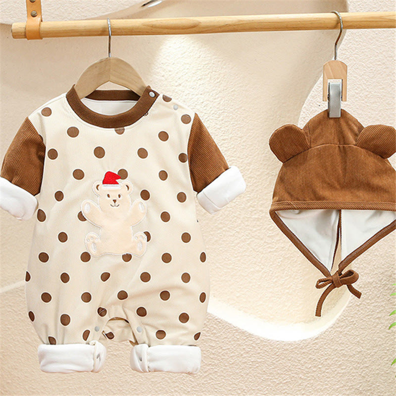 Baby Bear Dots Quilted Romper with Bonnet