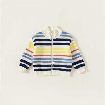 Toddler Colorful Striped Zipper Knitted Fleece Coat