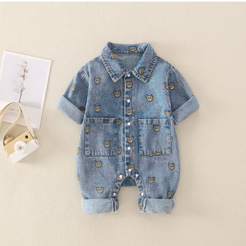 Baby Bear Polo Denim Romper