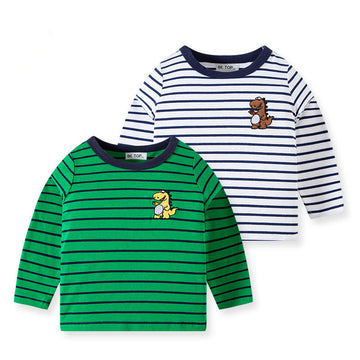 Toddler Embroidered Dinosaur Striped T-shirt