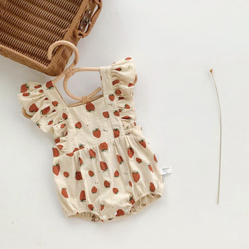 Baby Strawberry Ruffle Vintage Overalls