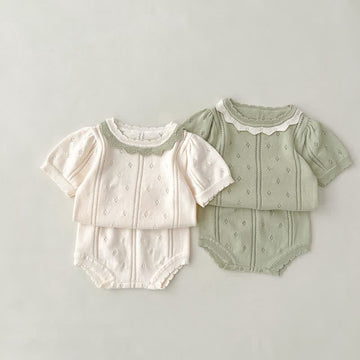 Baby Hollow Out Knitted Tee and Shorts Set