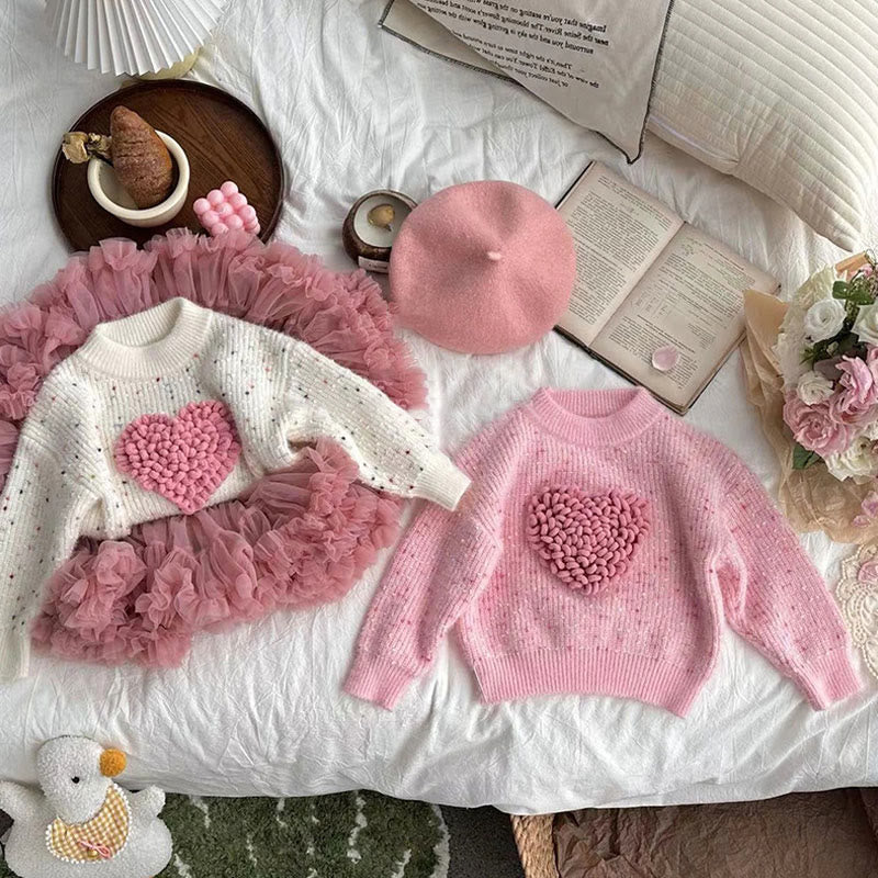 Toddler Girl 3D Heart Sweater