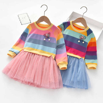 Toddler Girl Bow Rainbow Colorful Tulle Dress