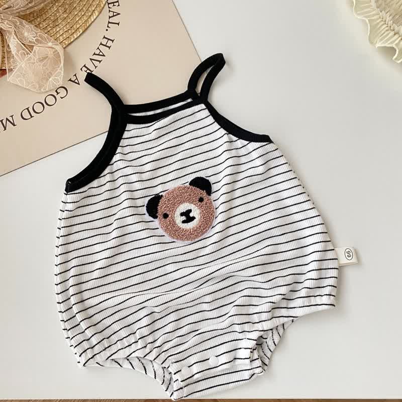 Baby Bear Flower Striped Strap Bodysuit