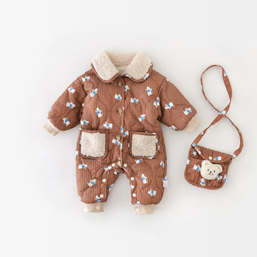 Baby Polo Fleece Bear Romper with Bag