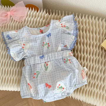 Baby Bunny Flower Plaid Ruffled Bodysuit