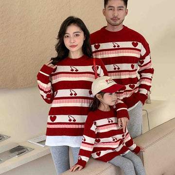 Family Matching Cherry Heart Red Sweater