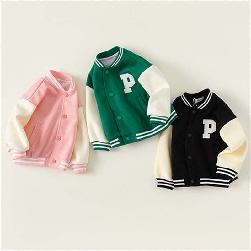 P Toddler Contrast Sleeves Letter Baseball Coat