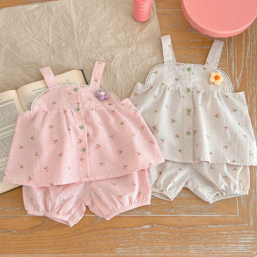 Baby Floral Plaid Camisole and Shorts Set