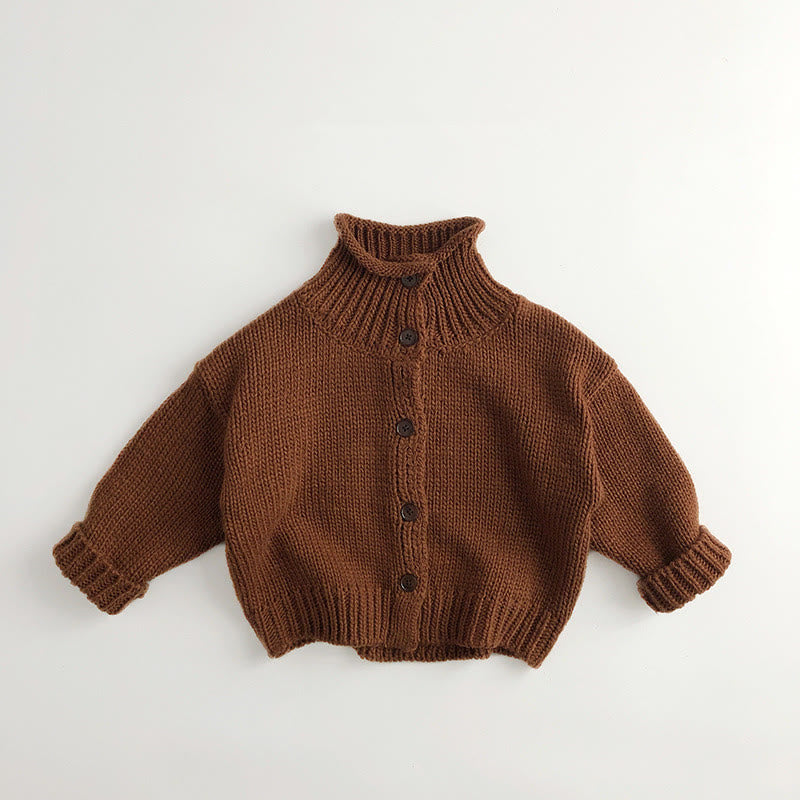 Toddler Button Solid Color High Collar Knitted Sweater