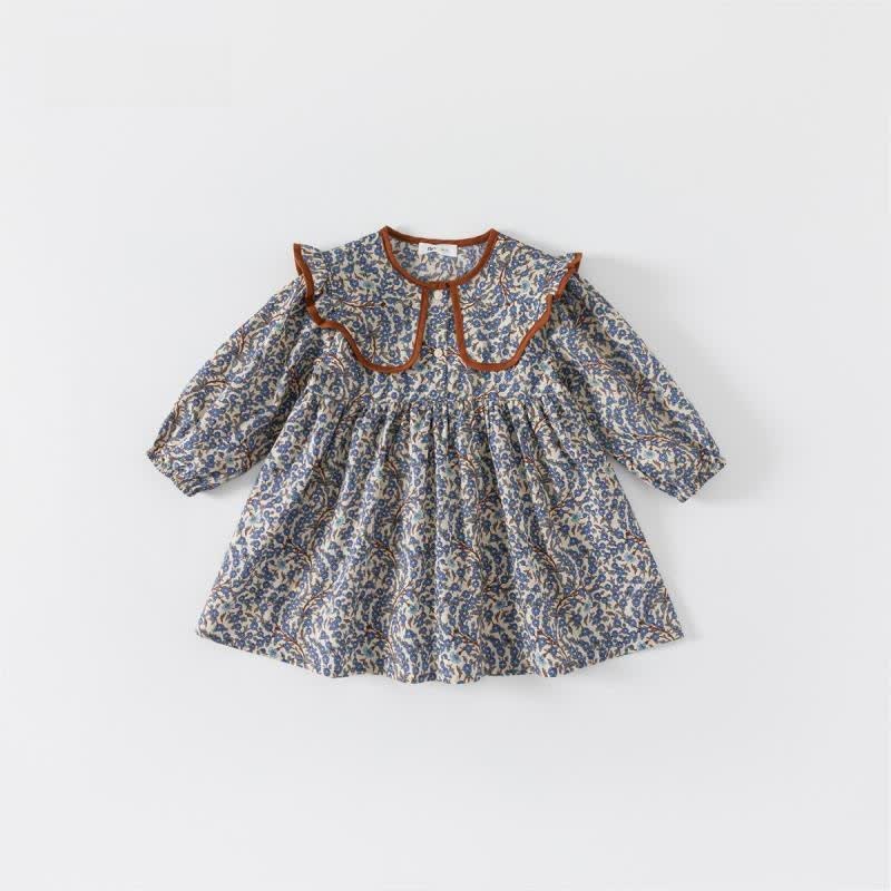 Toddler Girl Retro Flower Lapel Collar Dress