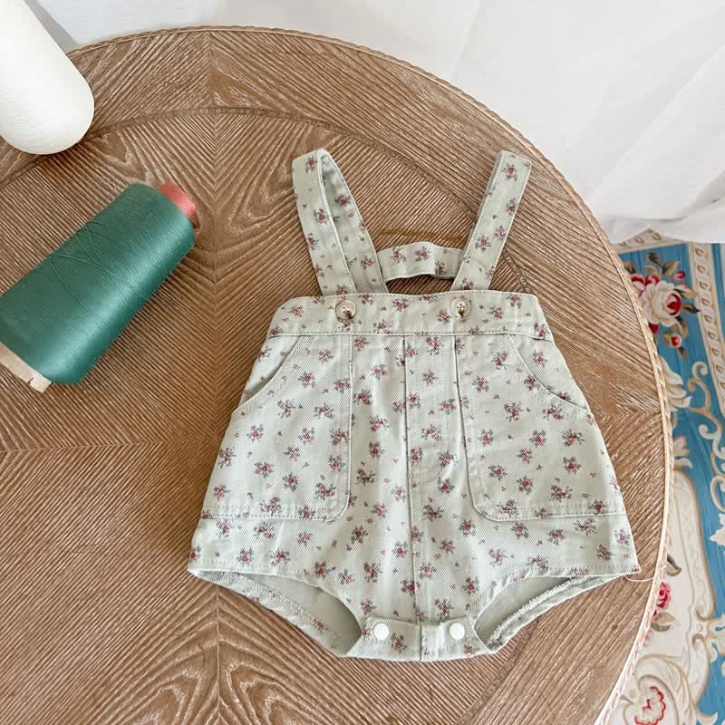 Baby Floral Denim Strap Overalls