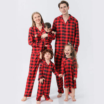 Family Matching Plaid Pajamas Set with Pet Dog Clothes