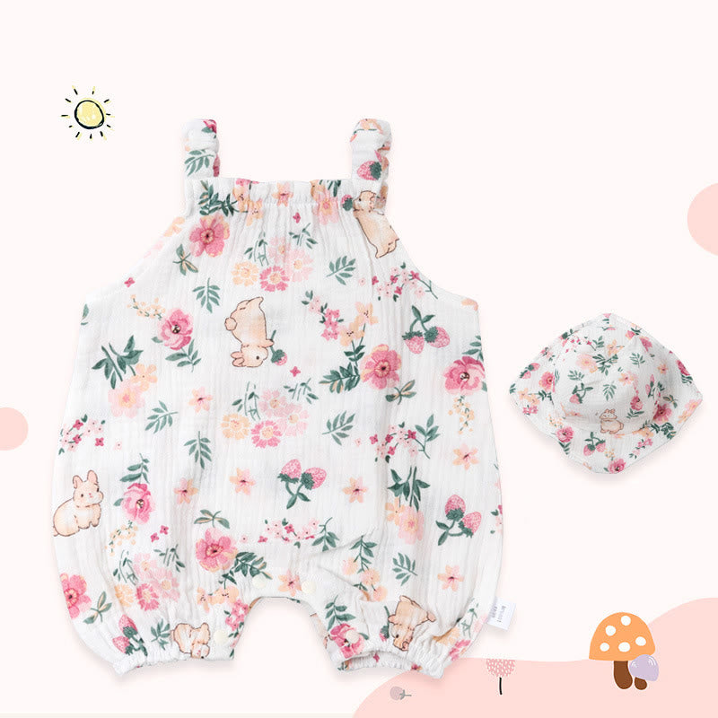 Baby Rabbit Flowers Romper and Hat Set