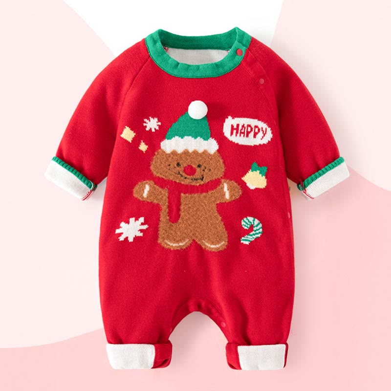 HAPPY Baby Gingerbread Knitted Romper