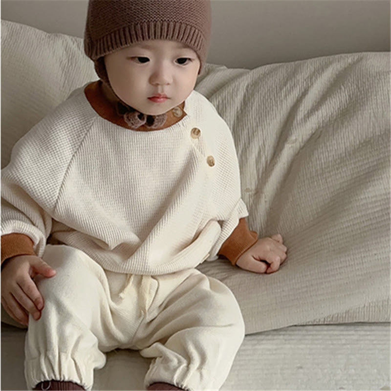 Baby Button Loose Waffle Sweatshirt Pants