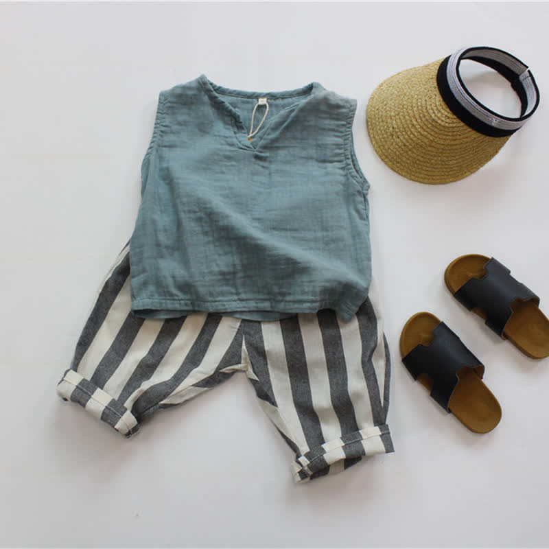 Toddler Boy Striped Linen Capri Pants