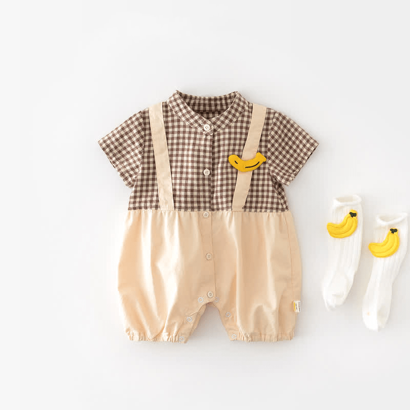 Baby Monkey Plaid Splicing Romper