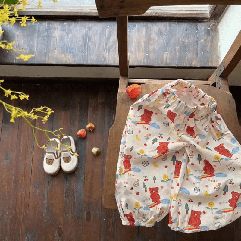 Baby Bear Flower Diamond Casual Pants