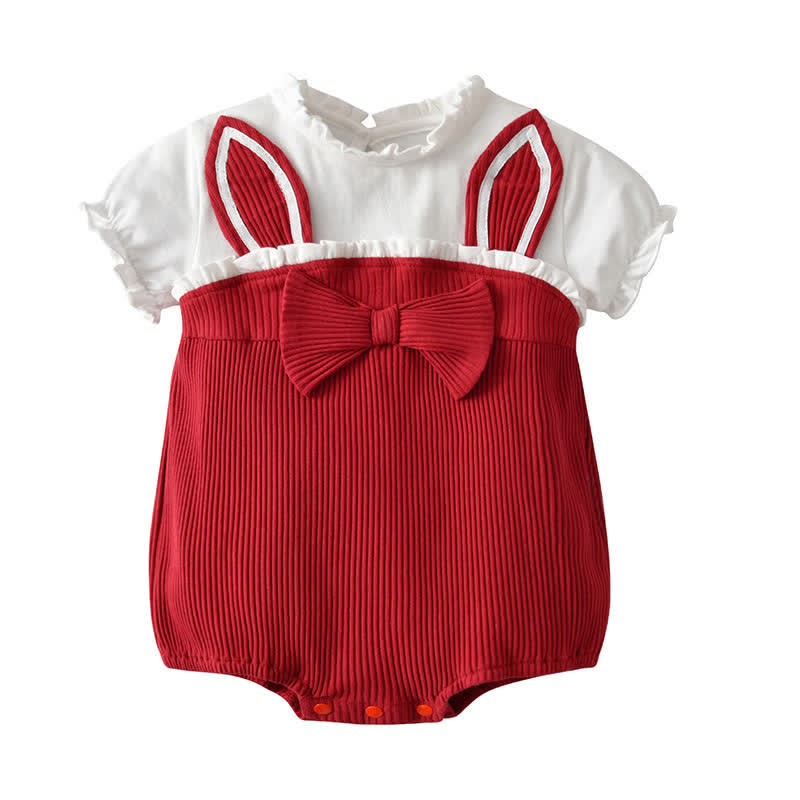 Baby Bunny Bowknot Ribbed Newborn Romper