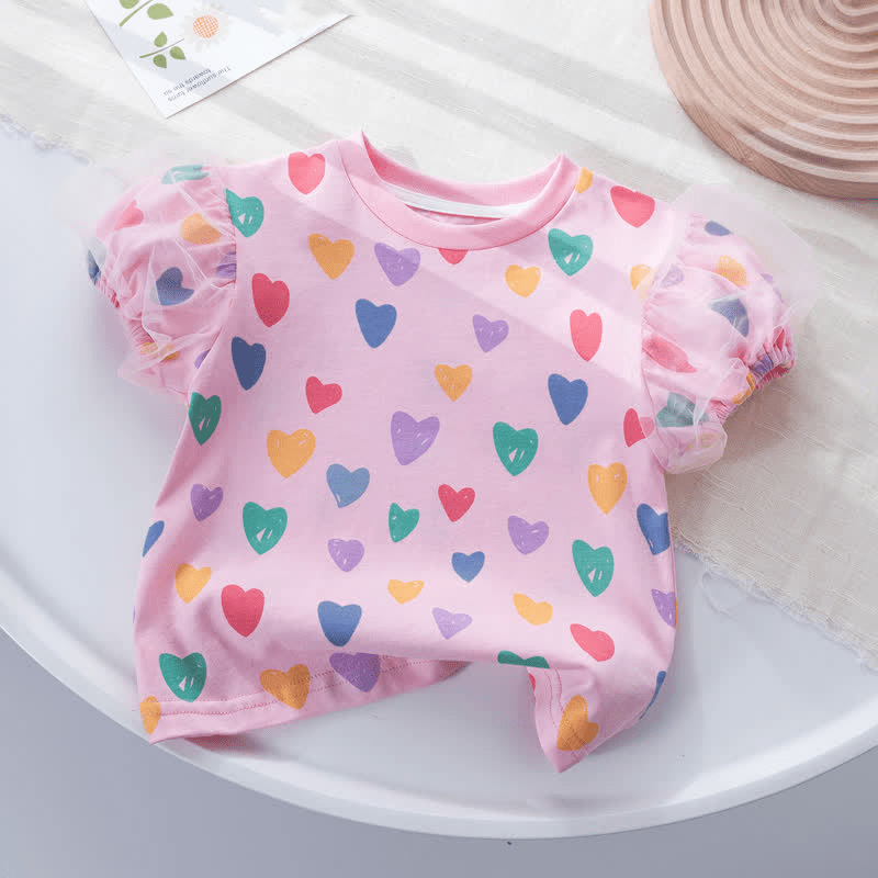 Toddler Girl Heart Puff Sleeve Tee