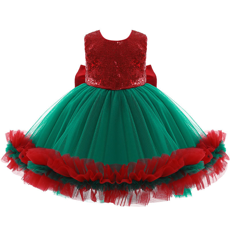 Toddler Bowknot Christmas Formal Dress with Headband Bag