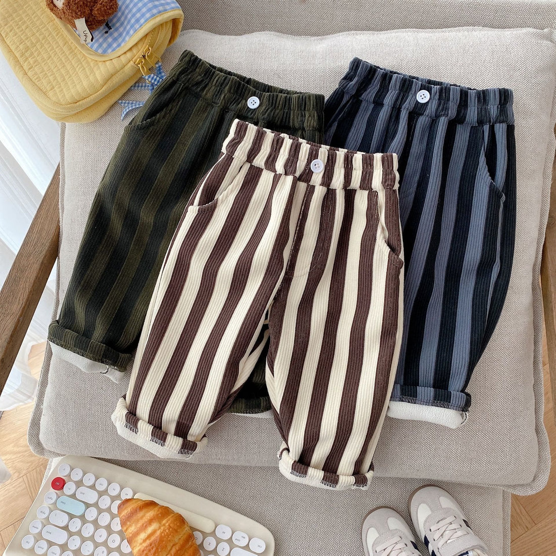 Toddler Boy Vertical Striped Corduroy Fleece Lined Pants