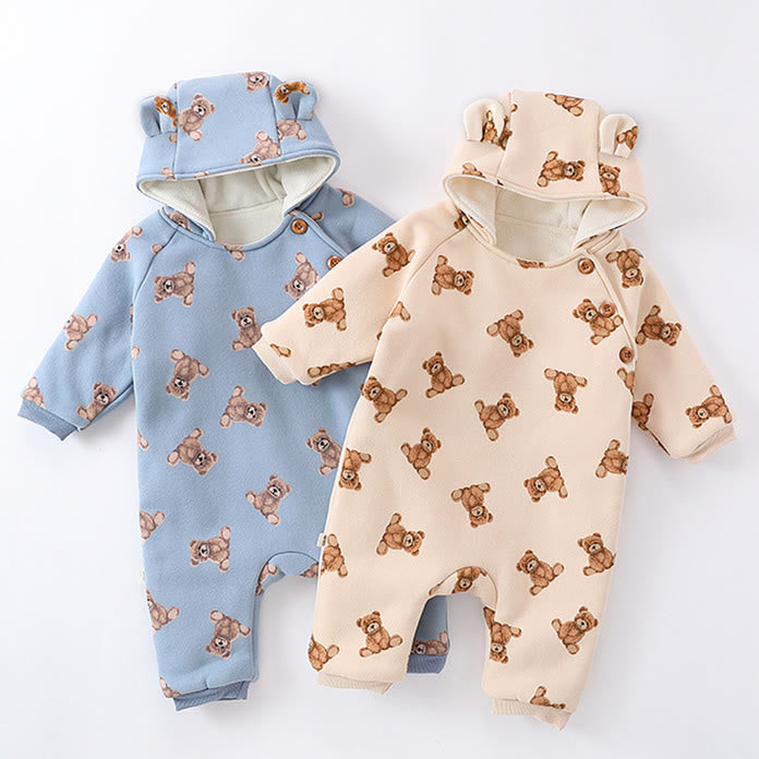 Baby Hooded Bear Quilted Romper