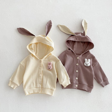 Baby Bunny 3D Ears Ribbed Lovely Hooded Coat