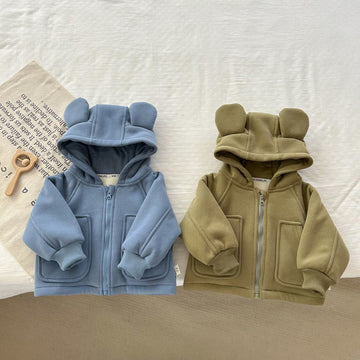 Baby Solid Color Bear Hooded Coat