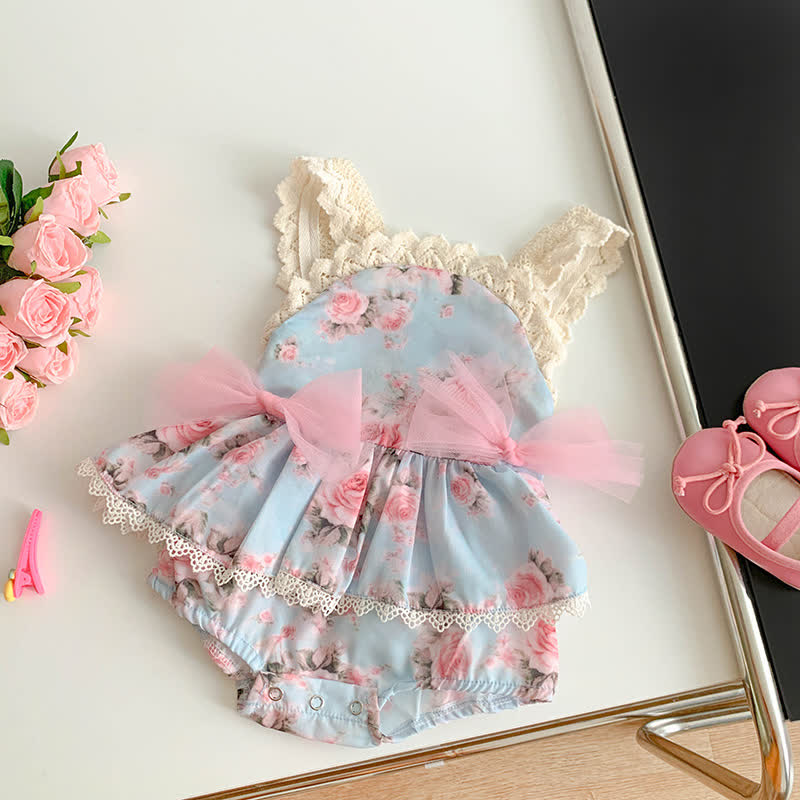 Baby Bowknot Floral Skirted Bodysuit