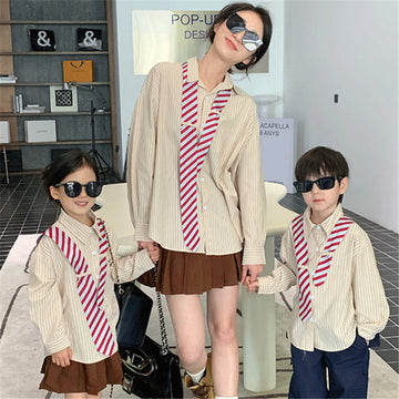 Mommy and Me Preppy Style Striped Shirt with Tie