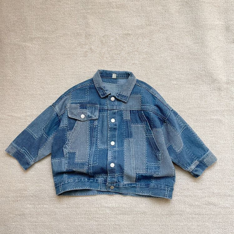 Toddler Denim Lapels Button Blue Loose Coat