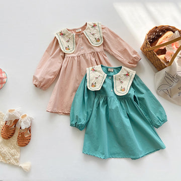 Toddler Girl Embroidered Flower Collar Princess Dress