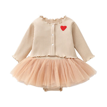 Baby Heart Skirted Bodysuit and Cardigan Set