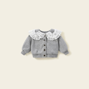 Toddler Girl Lace Sweet Button Grey Coat