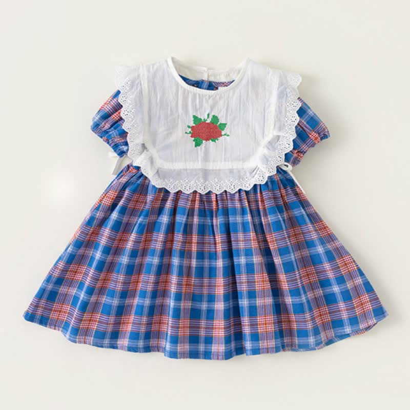 Toddler Girl Plaid Dress with Lace Flower Vest