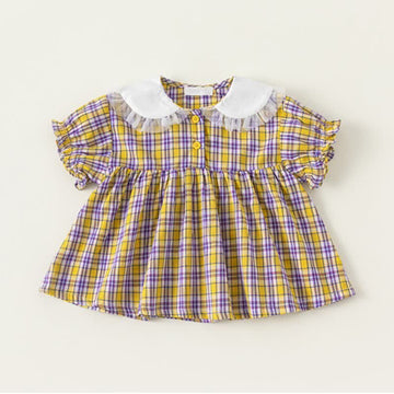 TOMATO Toddler Girl Plaid Lapel Blouse