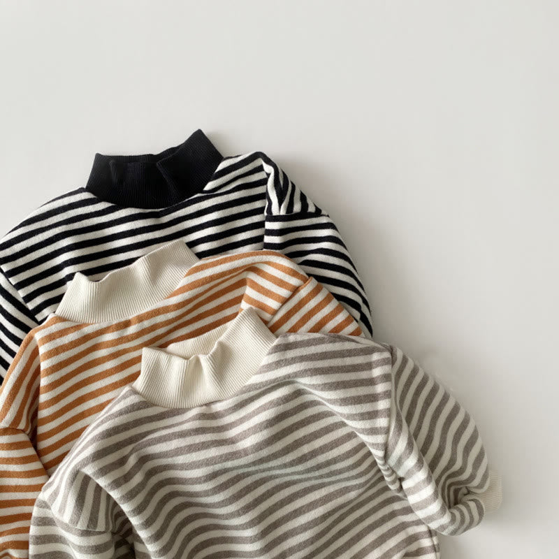 Baby High Collar Striped Fleece Lined Sweatshirt