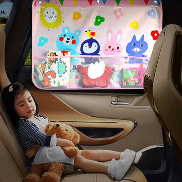 Cartoon Car Sun Shade Cover  with Storage Pocket